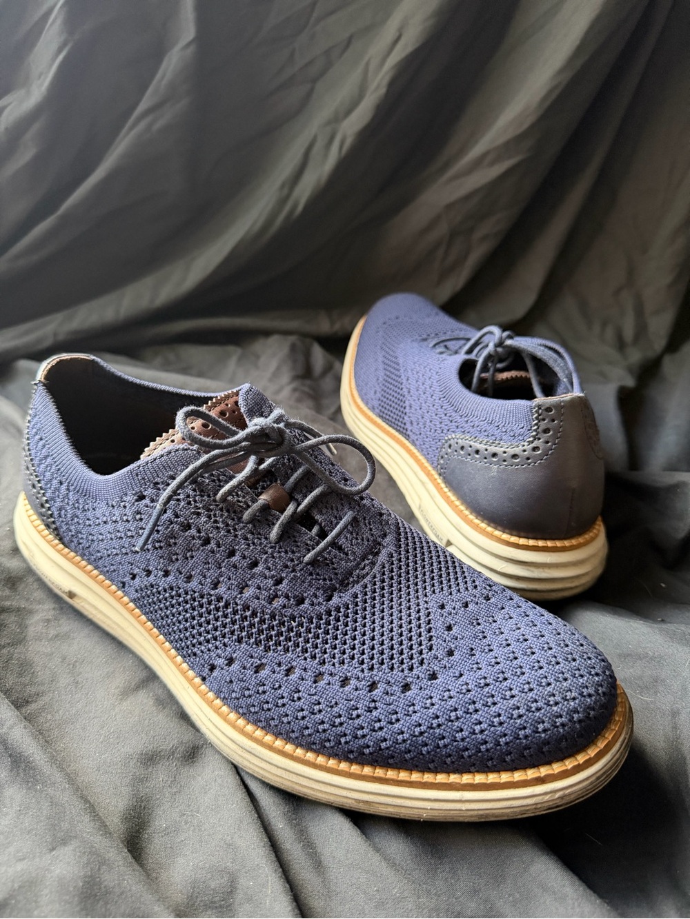 Cole Haan Men's Navy Knit Wingtip Oxfords